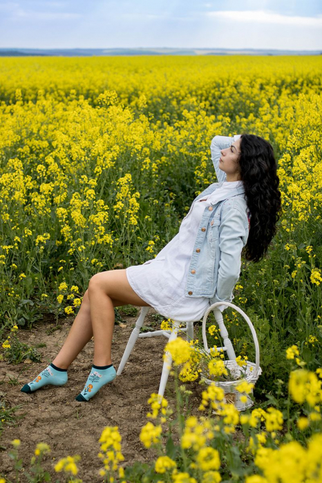 Sosete scurte bumbac, model floral, Menta [2]