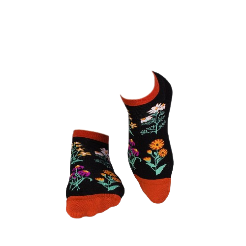 Sosete scurte bumbac, model floral, Negru [3]