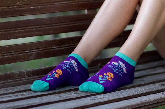 Sosete scurte bumbac, model floral, Violet [3]