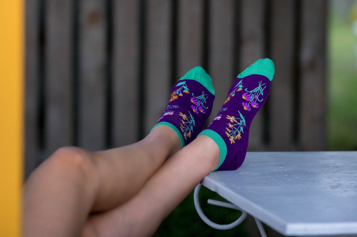 Sosete scurte bumbac, model floral, Violet [4]