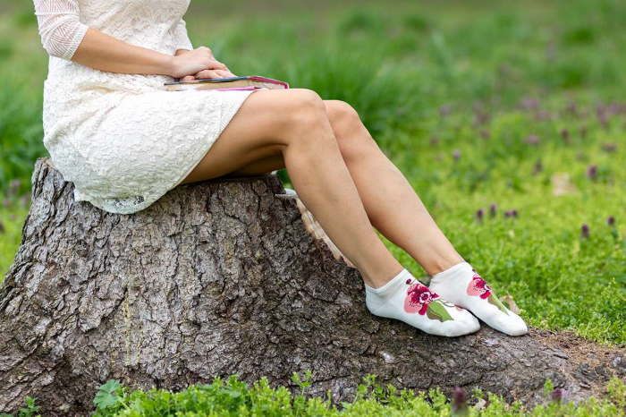 Sosete Scurte din Bambus cu Orhidee Ecru [2]