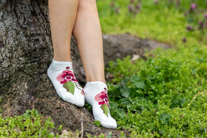 Sosete Scurte din Bambus cu Orhidee Ecru [4]