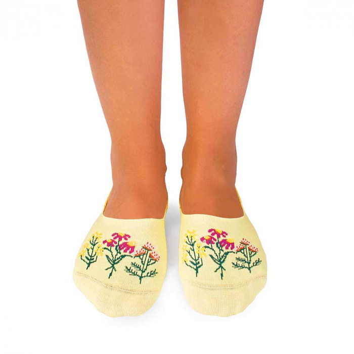 Sosete tip talpici din bumbac, model floral, Galben [2]
