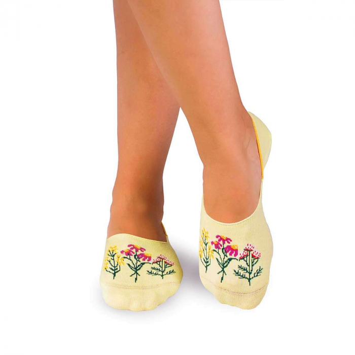 Sosete tip talpici din bumbac, model floral, Galben [3]