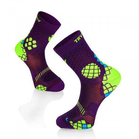 Sosete de compresie - Sosete compresive pentru sport COMPRESSION SOCKS Purple Yellow