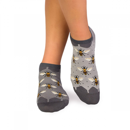 Animale - Sosete scurte bambus FINE BAMBOO Sneaker Bees - Grey