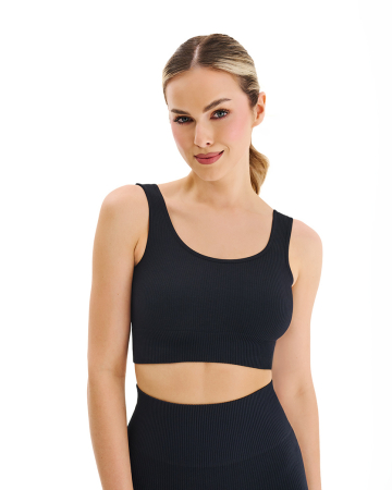 Colanti Dama - Bustieră scurtă fără cusături, cu bretele late, Negru