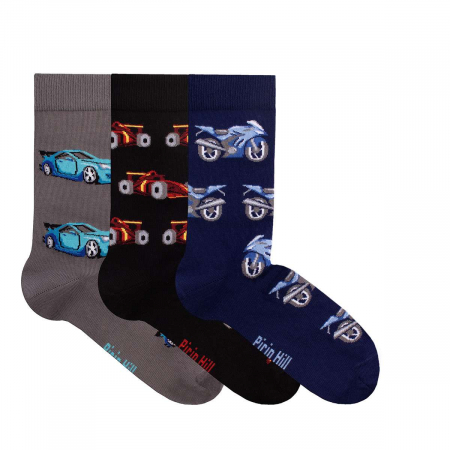 Gift Box-uri Amuzante - Cutie cu 3 perechi de sosete din bumbac oraganic Masini
