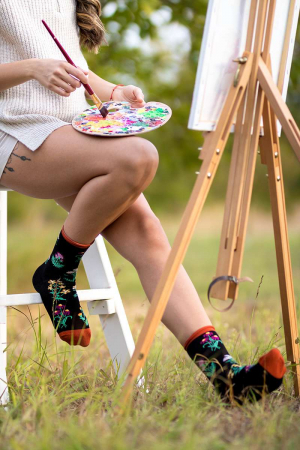 Cutie cu 3 perechi de șosete Fine din Bumbac organic cu model floral culori închise [2]