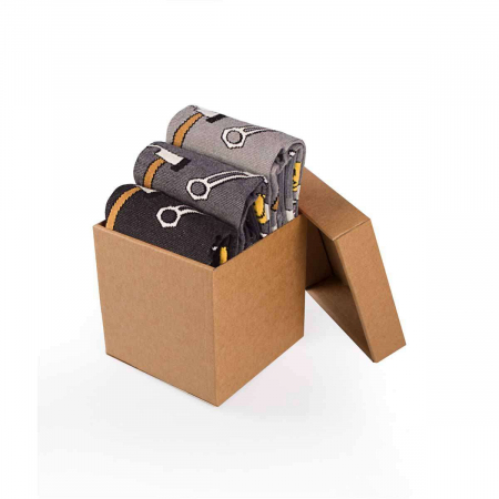 Gift Box - Pachete si Cutii cu Sosete - Cutie cu 3 perechi de șosete Fine din bumbac organic Dorel Instalatorul  culori închise