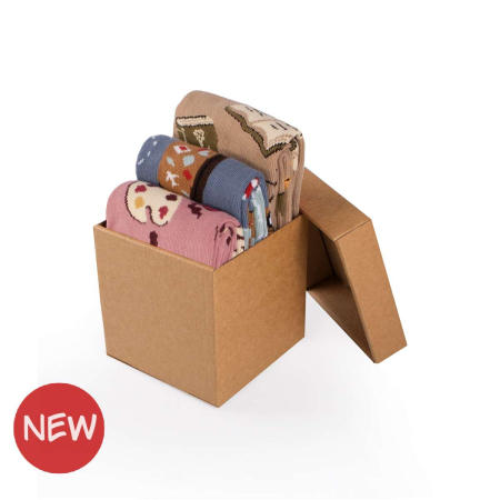 Gift Box - Pachete si Cutii cu Sosete - Cutie cu 3 Perechi de Șosete Hobby din Bumbac - Călătorii, Cărți, Artă