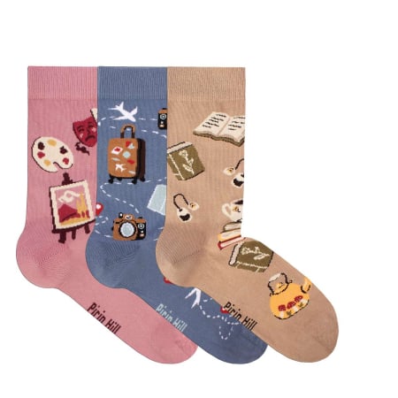 Gift Box - Pachete si Cutii cu Sosete - Cutie cu 3 Perechi de Șosete Hobby din Bumbac - Călătorii, Cărți, Artă