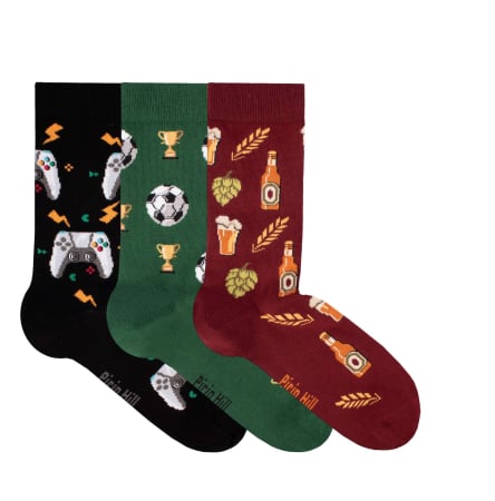Gift Box - Pachete si Cutii cu Sosete - Cutie cu 3 Perechi de Șosete Hobby din Bumbac - Fotbal, Gaming, Bere