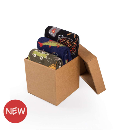Gift Box - Pachete si Cutii cu Sosete - Cutie cu 3 Perechi de Șosete Hobby din Bumbac - Pescuit, Grătar, Camping