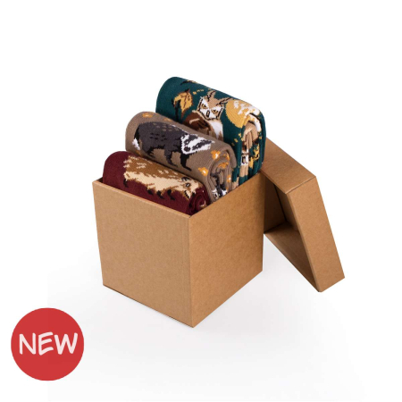 Gift Box - Pachete si Cutii cu Sosete - Cutie cu 3 perechi șosete din bumbac Povești de Toamnă – Bursuc, Arici, Bufniță