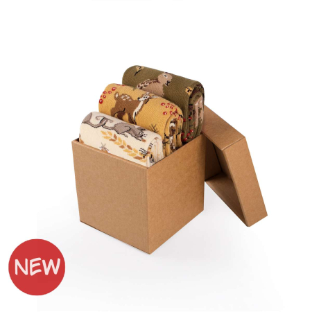 Gift Box - Pachete si Cutii cu Sosete - Cutie cu 3 perechi șosete din bumbac Povești de Toamnă – Șoricel, Căprioară, Iepure