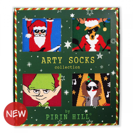 Gift Box-uri Amuzante - Cutie cu 4 perechi de sosete din bumbac organic Arty Socks Craciun Vesel