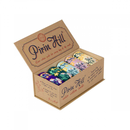 Produse - Cutie de Lux cu 5 perechi de șosete Fine din bumbac organic cu model floral
