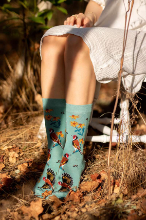 Cutie Lux cu 5 Perechi de Șosete Fine din Bambus cu Flori și Păsări [2]