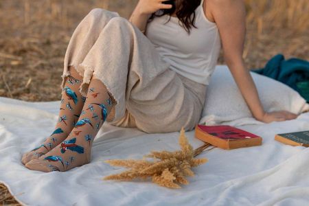 Cutie Lux cu 5 Perechi de Șosete Fine din Bambus cu Flori și Păsări [4]