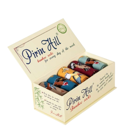 Gift Box - Pachete si Cutii cu Sosete - Cutie Lux cu 5 Perechi de Șosete Fine din Bambus cu Flori și Păsări