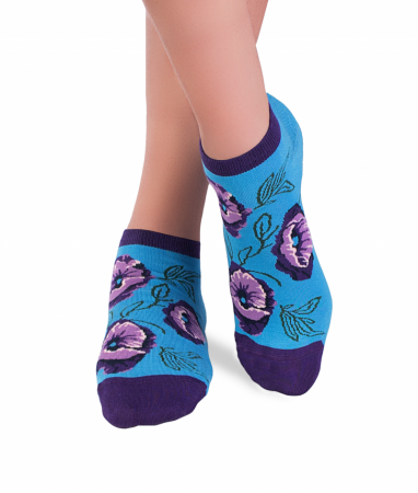 Sosete scurte copii - Sosete scurte bambus Flowers Violet Blue
