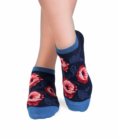 Sosete scurte copii - Sosete scurte bambus Flowers Dark Blue