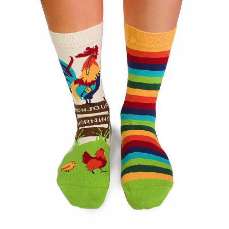 Sosete amuzante barbati - Sosete bumbac organic ARTY SOCKS Rooster GREEN
