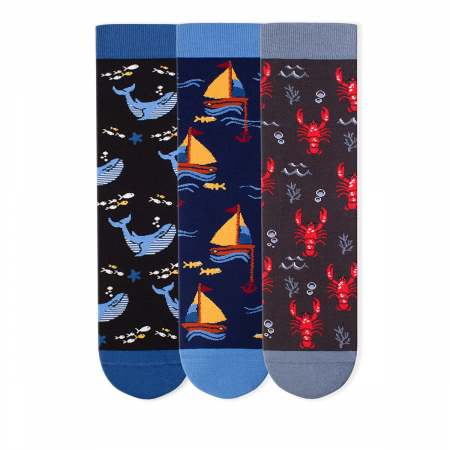 Gift Box-uri Amuzante - Set 3 perechi de sosete bumbac Fine Cotton Sealife Vaporase, Homar, Balene