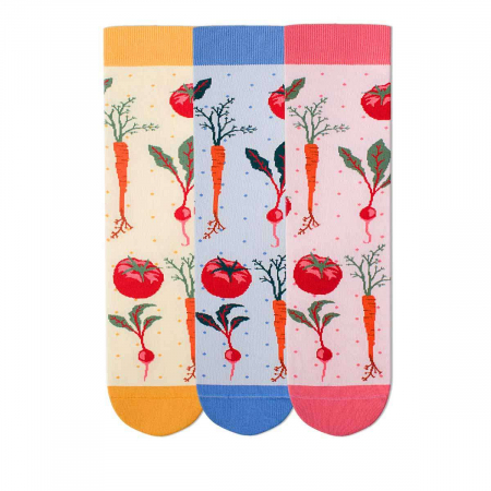 Legume, fructe si gastronomie - Set 3 perechi de sosete bumbac organic Fine Cotton Veggie culori deschise