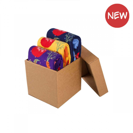 Gift Box-uri Amuzante - Set 3 perechi de sosete bumbac organic Fine Cotton Veggie culori inchise