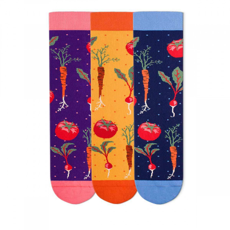 Gift Box-uri Amuzante - Set 3 perechi de sosete bumbac organic Fine Cotton Veggie culori inchise