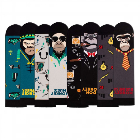 Gift Box-uri Amuzante - Set 4 perechi de sosete bumbac Arty Socks Maimuțe in cutie cadou