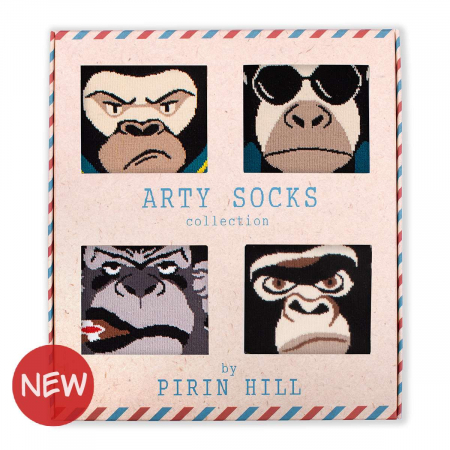 Gift Box-uri Amuzante - Set 4 perechi de sosete bumbac Arty Socks Maimuțe in cutie cadou