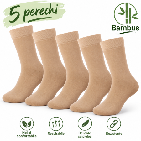 Gift Box - Pachete si Cutii cu Sosete - Set 5 Perechi Șosete Bambus Premium Bej