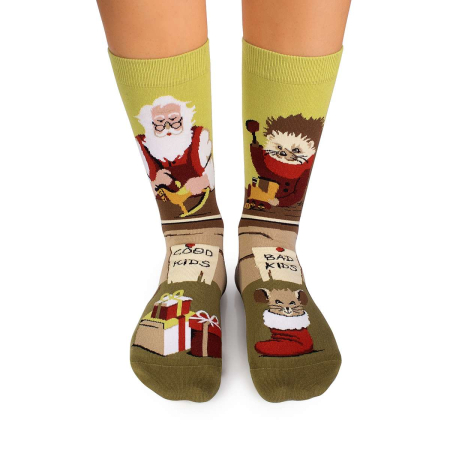 Sosete Copii - Șosete Arty Socks de Crăciun din bumbac Moș Crăciun Verde pal