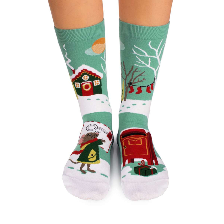 Sosete Copii - Șosete Arty Socks de Crăciun din bumbac Șoricel Turcoaz