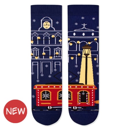 Sosete amuzante femei - Șosete Arty Socks de Crăciun din bumbac Tramvai Albastru