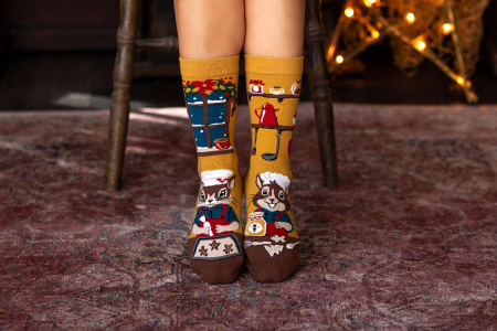 Șosete Arty Socks de Crăciun din bumbac Veverița Cofetar Mustar [4]
