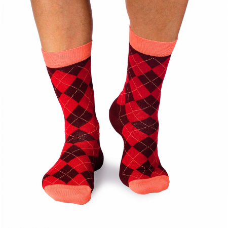Dungi, buline si romburi - Sosete bambus COMFORT FEET Argyle Bordeaux Red