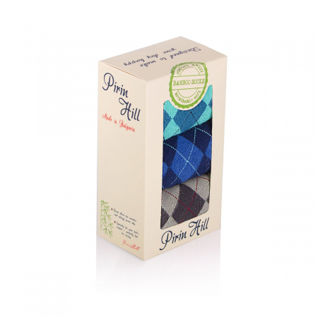 Dungi, buline si romburi - Sosete bambus COMFORT FEET Argyle Box 3buc. Petrol Blue Anthracite