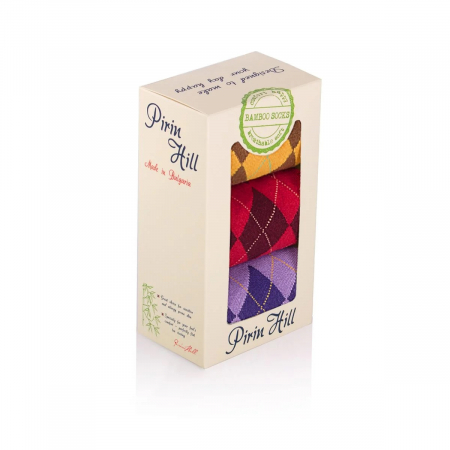 Gift Box-uri Casual - Sosete bambus COMFORT FEET Argyle Box 3buc. Purple Yellow Bordeaux