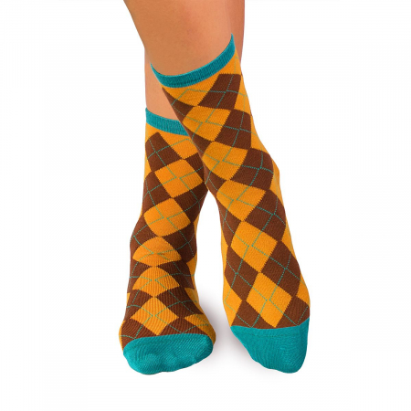 Dungi, buline si romburi - Sosete bambus COMFORT FEET Argyle Yellow Brown