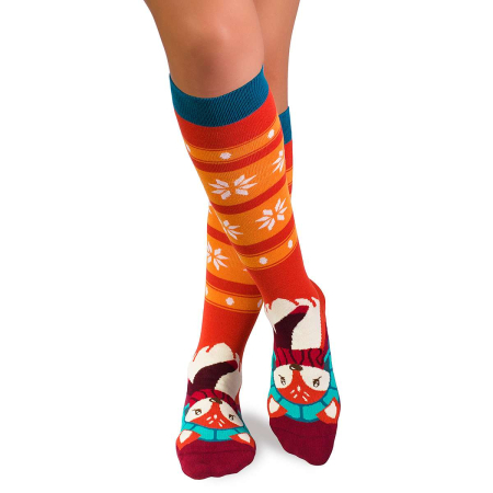 Produse - Sosete bambus de craciun Comfort Feet 3/4 Knee High Socks CHRISTMAS Fox
