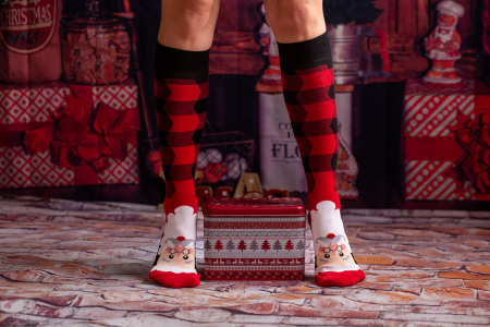 Sosete bambus de craciun Comfort Feet 3/4 Knee High Socks CHRISTMAS Santa Claus [2]