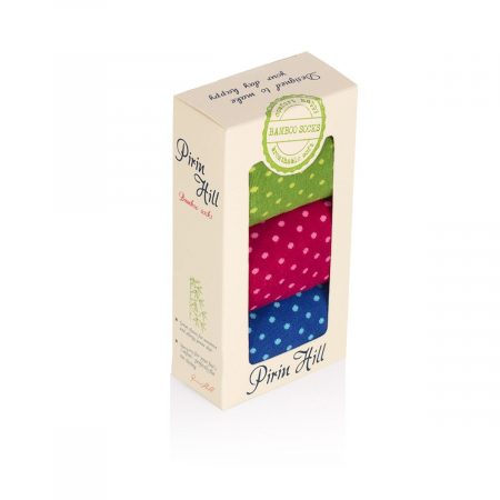 Dungi, buline si romburi - Sosete bambus FINE BAMBOO buline si dungi cutie 3 buc. verde albastru fucsia