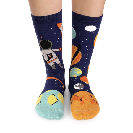 Sosete amuzante femei - Șosete bumbac Arty Socks Astronaut si Planete Albastru