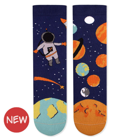 Sosete amuzante femei - Șosete bumbac Arty Socks Astronaut si Planete Albastru