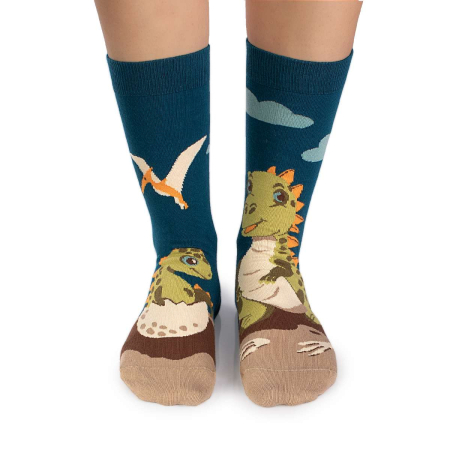 Sosete amuzante femei - Șosete bumbac  Arty Socks cu Dinozaur Verde