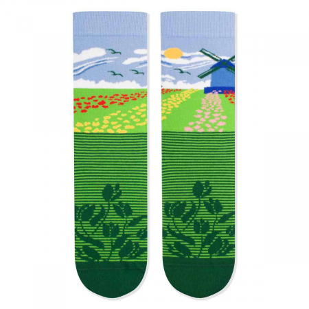 Flori - Sosete bumbac Arty Socks Lalele si Mori de Vant verde